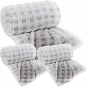 Zestaw Mięciutki Koc narzuta 170x210 + 2 x 70x160 puszysty beżowy