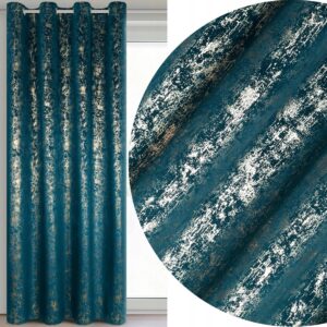 Zasłona 140X250 granatowa welwetowa z nadrukiem przelotka