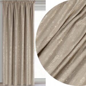 Zasłona 140X270 beżowa welwetowa z nadrukiem taśma