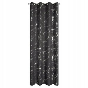 Zasłona 140X250 grafitowa lekka z srebrnym nadrukiem przelotka