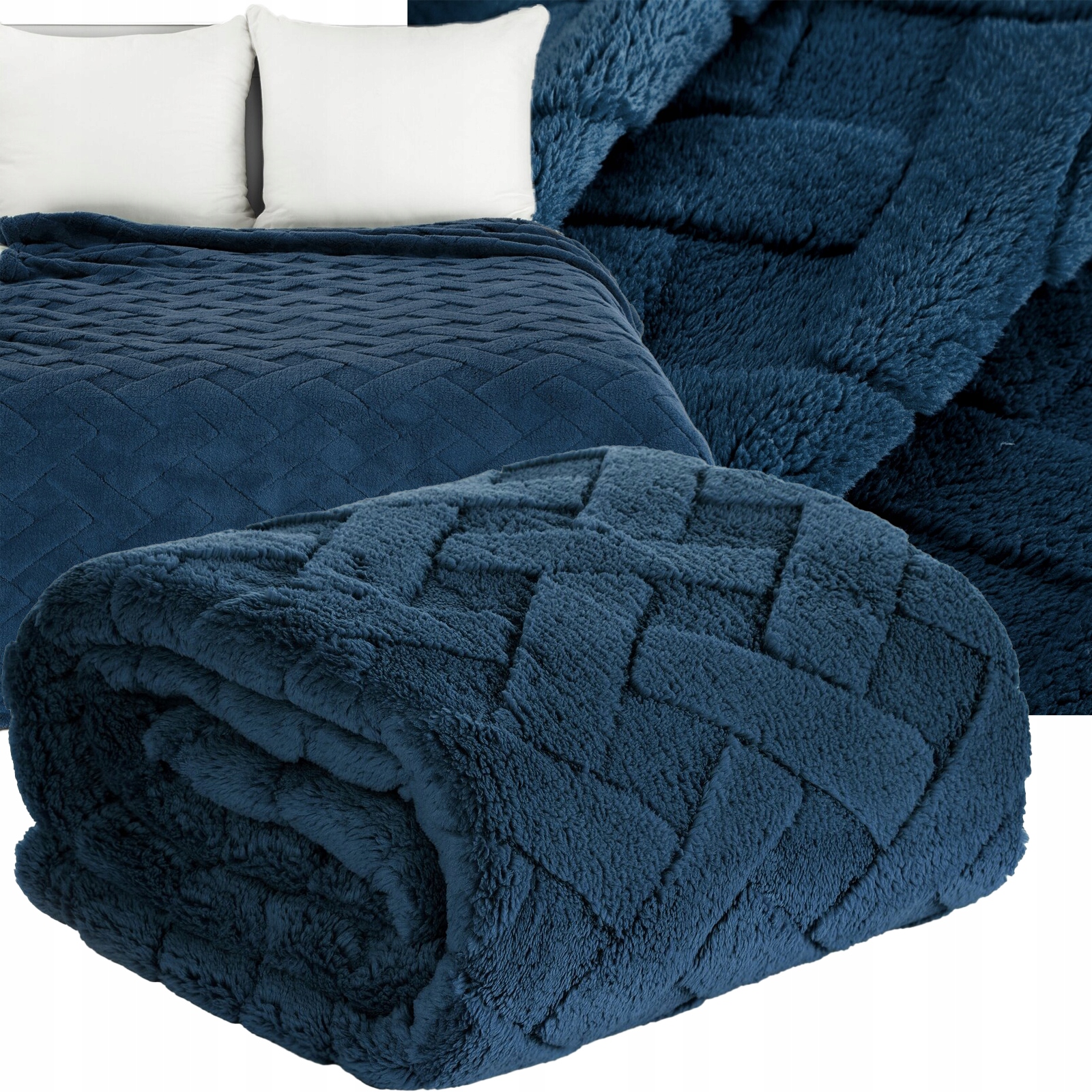 Koc narzuta 200x220 granatowy gruby mięciutki puszysty - obrazek 7