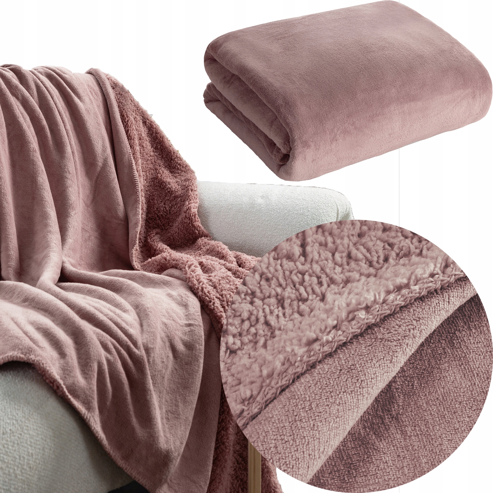 Mięciutki koc narzuta dwustronny 70 cm x 160 cm odcienie różowego - obrazek 2