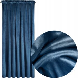 Nowoczesna zasłona welwetowa w taśmę 140x270 granat