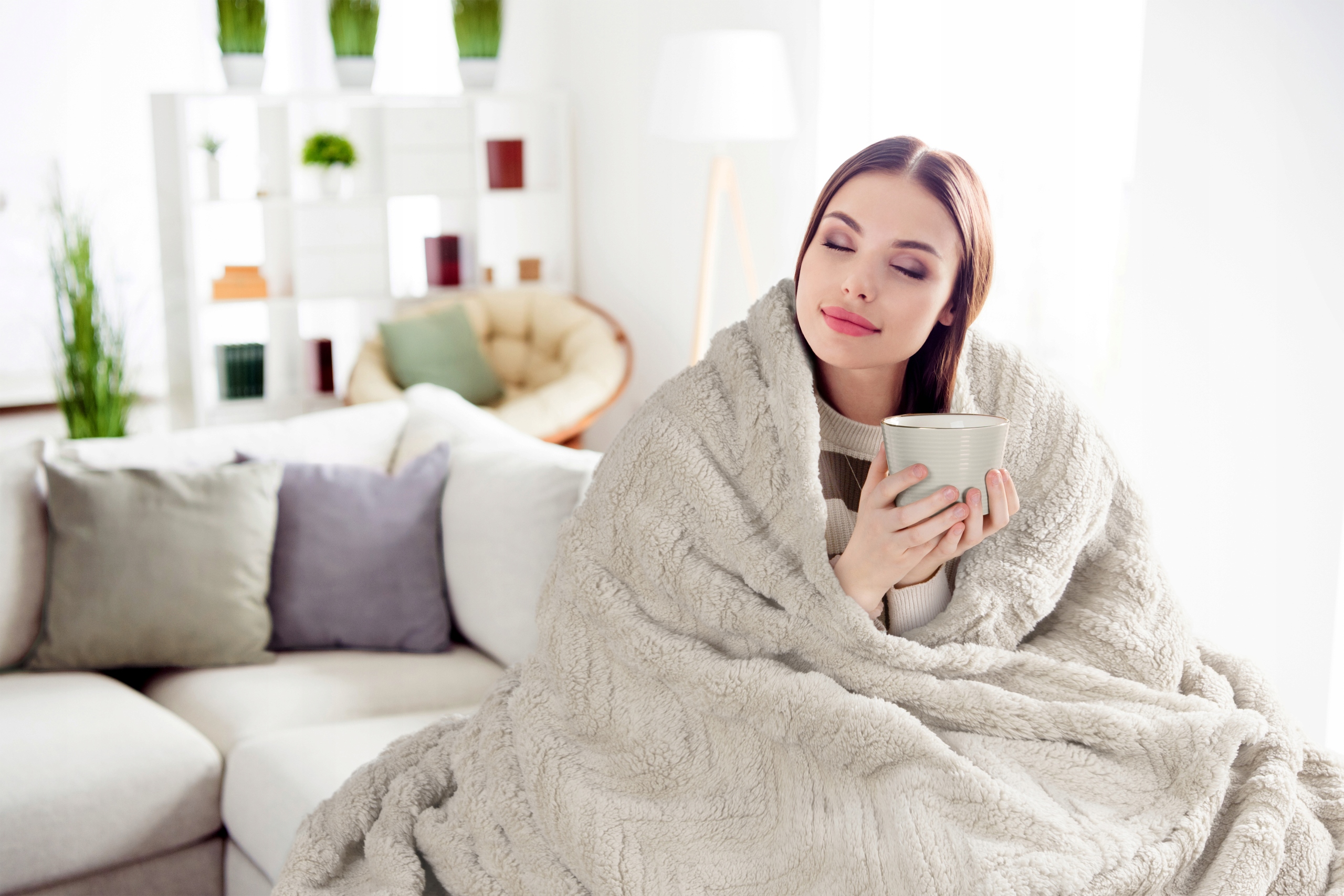 Koc narzuta 150x200 gruby mięciutki puszysty jodełka beżowy - obrazek 2