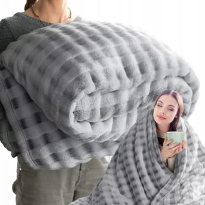 Koc narzuta 200x220 gruby mięciutki puszysty stalowy