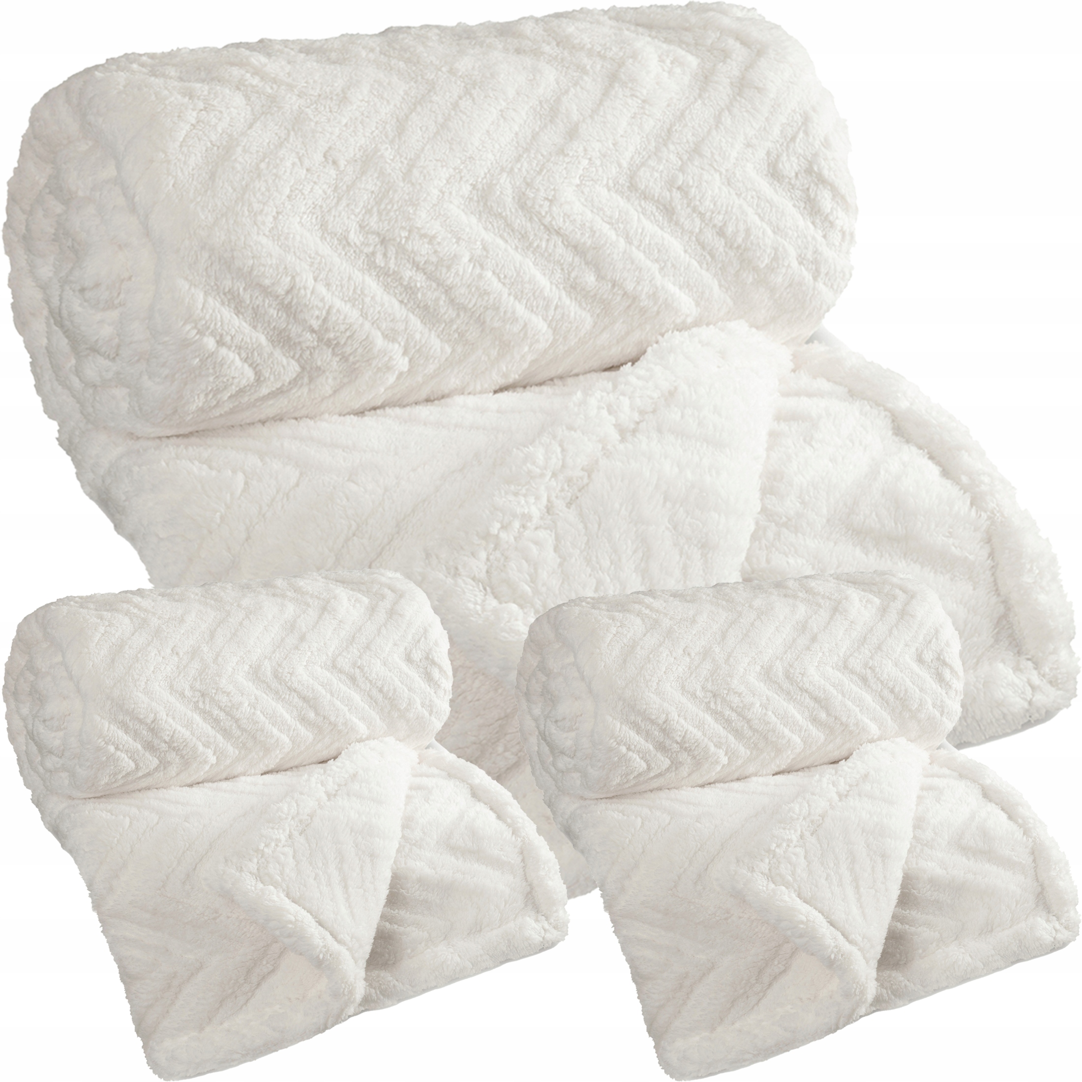 Zestaw Koc narzuta 170x210 + 2 x 70x160 gruby mięciutki puszysty kremowy - obrazek 8