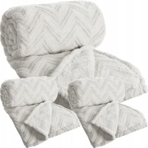 Zestaw Koc narzuta 170x210 + 2 x 70x160 gruby mięciutki puszysty srebrny