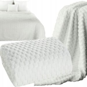 Koc narzuta 200 cm x 220 cm bardzo miękki w dotyku z efektem 3d biały