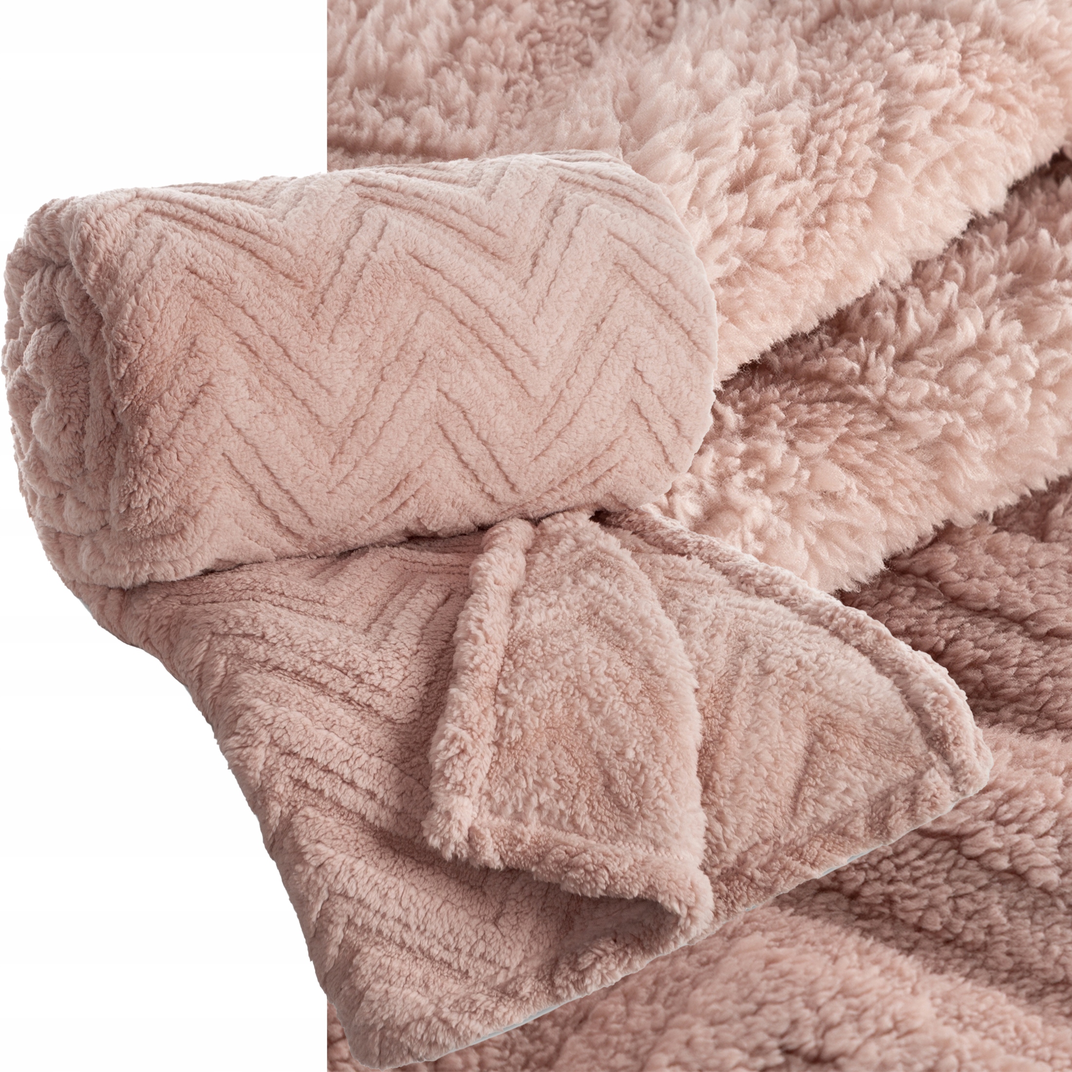 Koc narzuta 170x210 gruby mięciutki puszysty jodełka jasny puder - obrazek 7