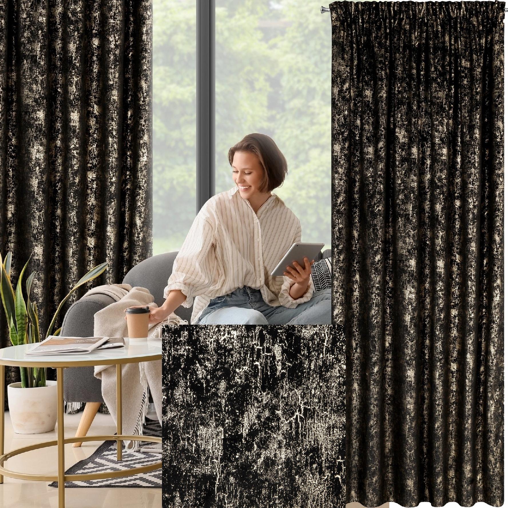 Zasłona 140X270 czarna welwetowa z nadrukiem taśma - obrazek 15