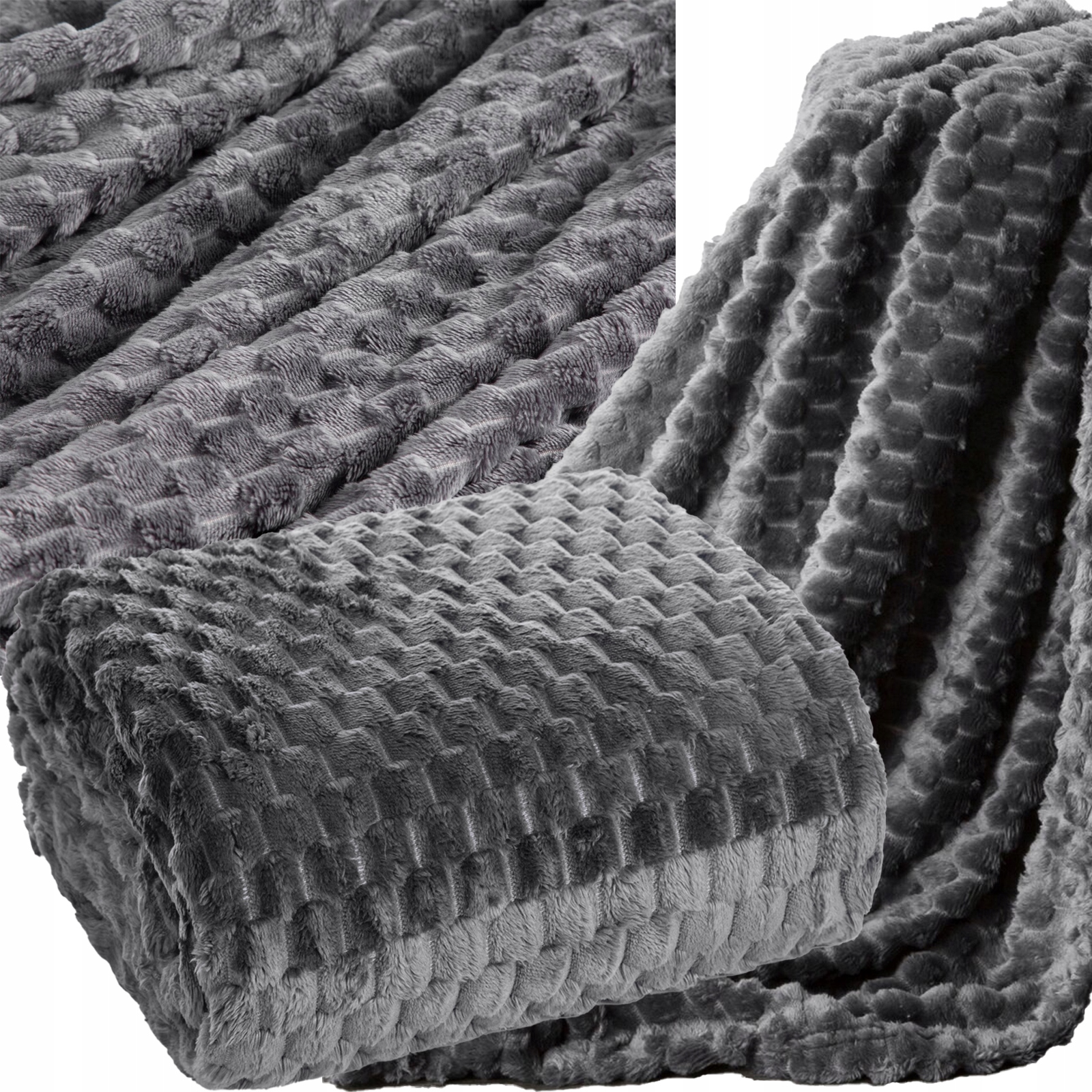 Koc narzuta 150 cm x 200 cm bardzo miękki w dotyku z efektem 3d stalowy - obrazek 7