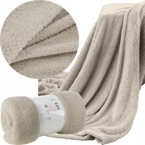 Mięciutki koc narzuta 170 cm x 210 cm beż typ flano prezent