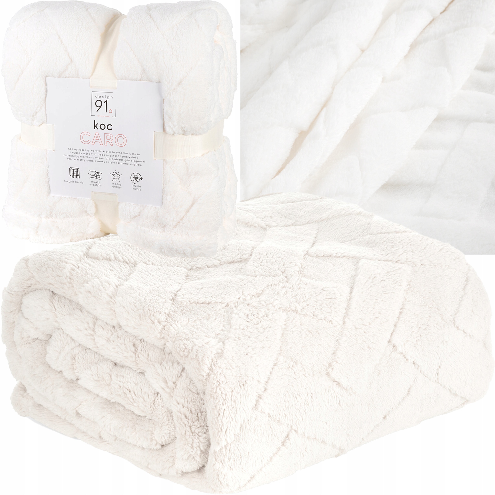 Koc narzuta 170x210 Caro krem gruby puszysty - obrazek 10