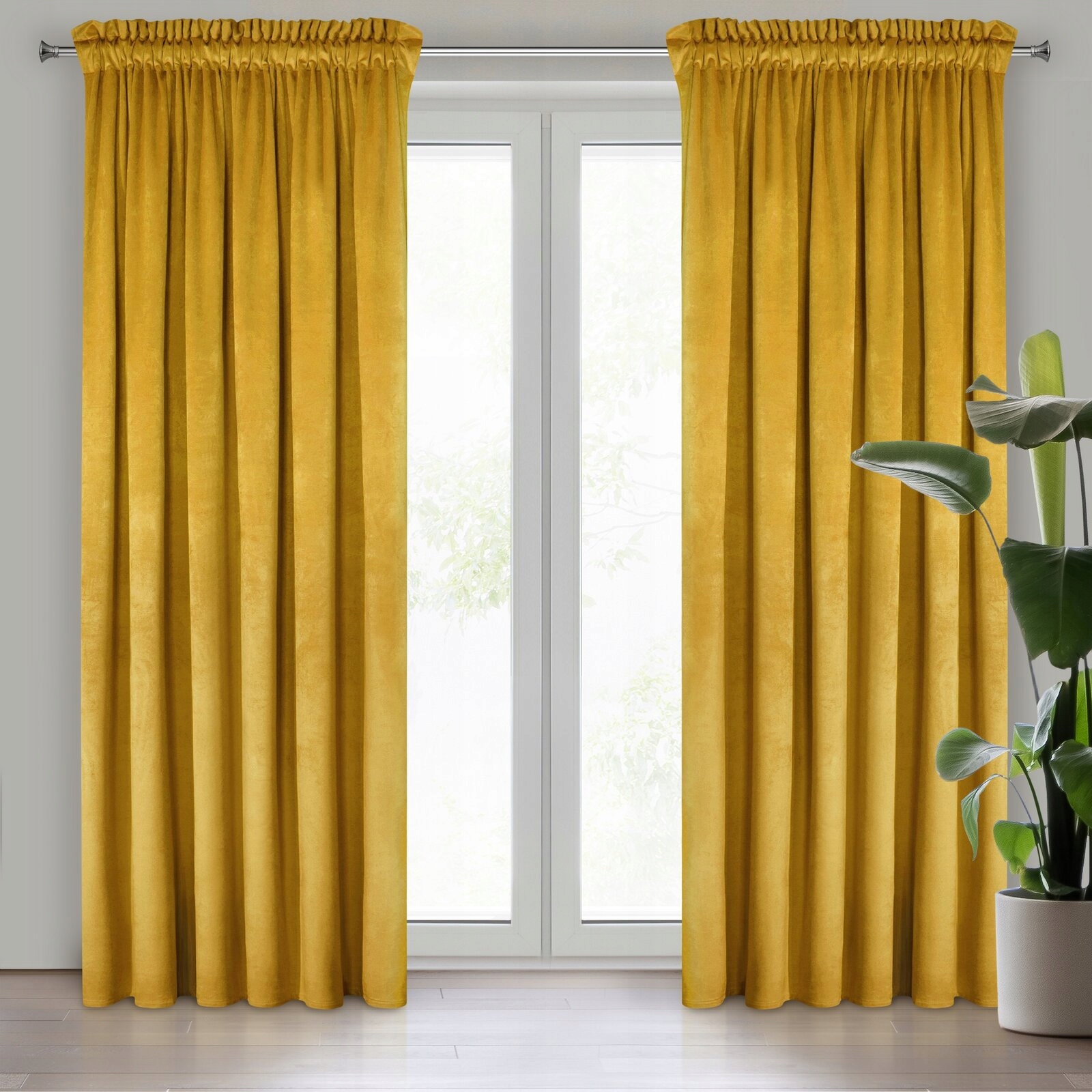 Mięciutka zasłona welwetowa taśma 140x270 musztardowy - obrazek 2