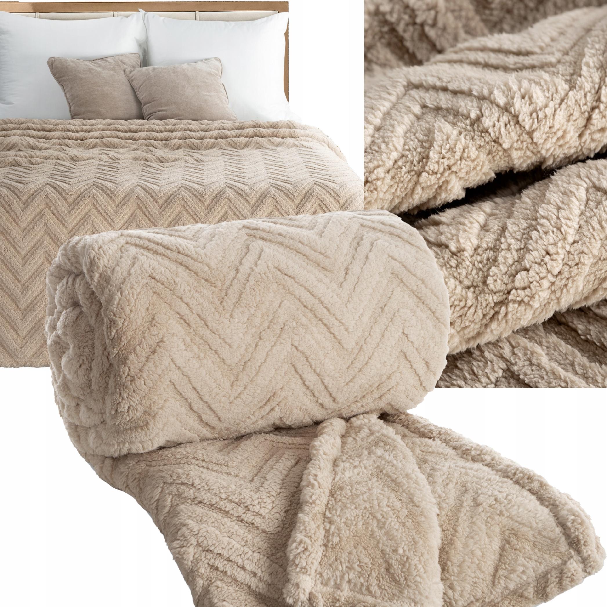 Koc narzuta 200x220 gruby mięciutki puszysty jodełka ciemny beżowy - obrazek 9