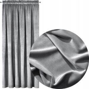 Nowoczesna zasłona welwetowa w taśmę 140x270 srebrny
