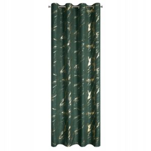 Zasłona 140X250 zielona lekka ze złotym nadrukiem przelotka