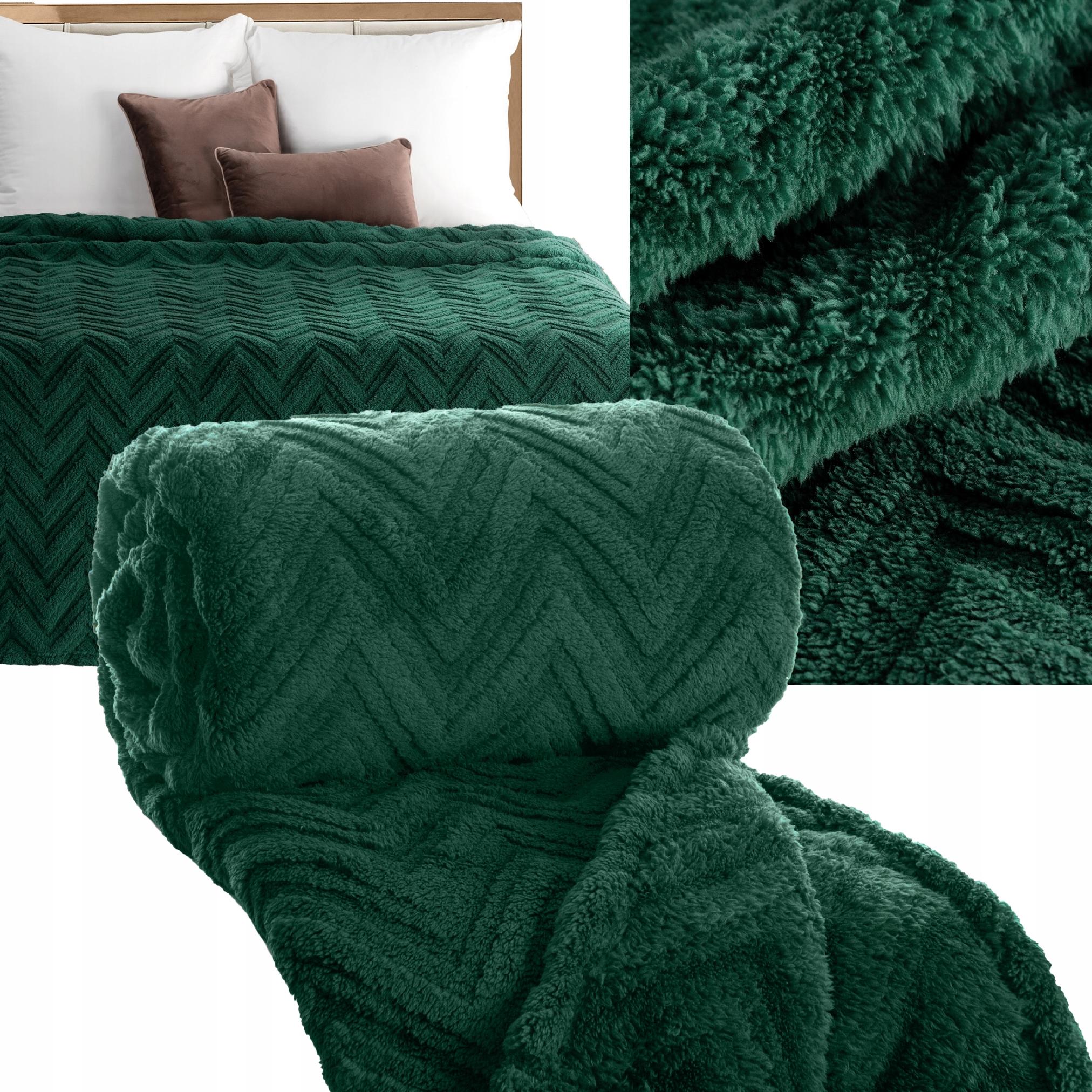 Koc narzuta 200x220 gruby mięciutki puszysty jodełka ciemny zielony - obrazek 9