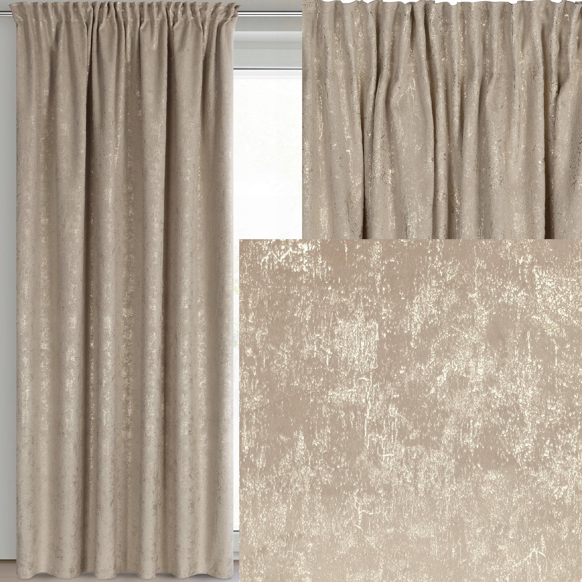 Zasłona 140X270 beżowa welwetowa z nadrukiem taśma - obrazek 13