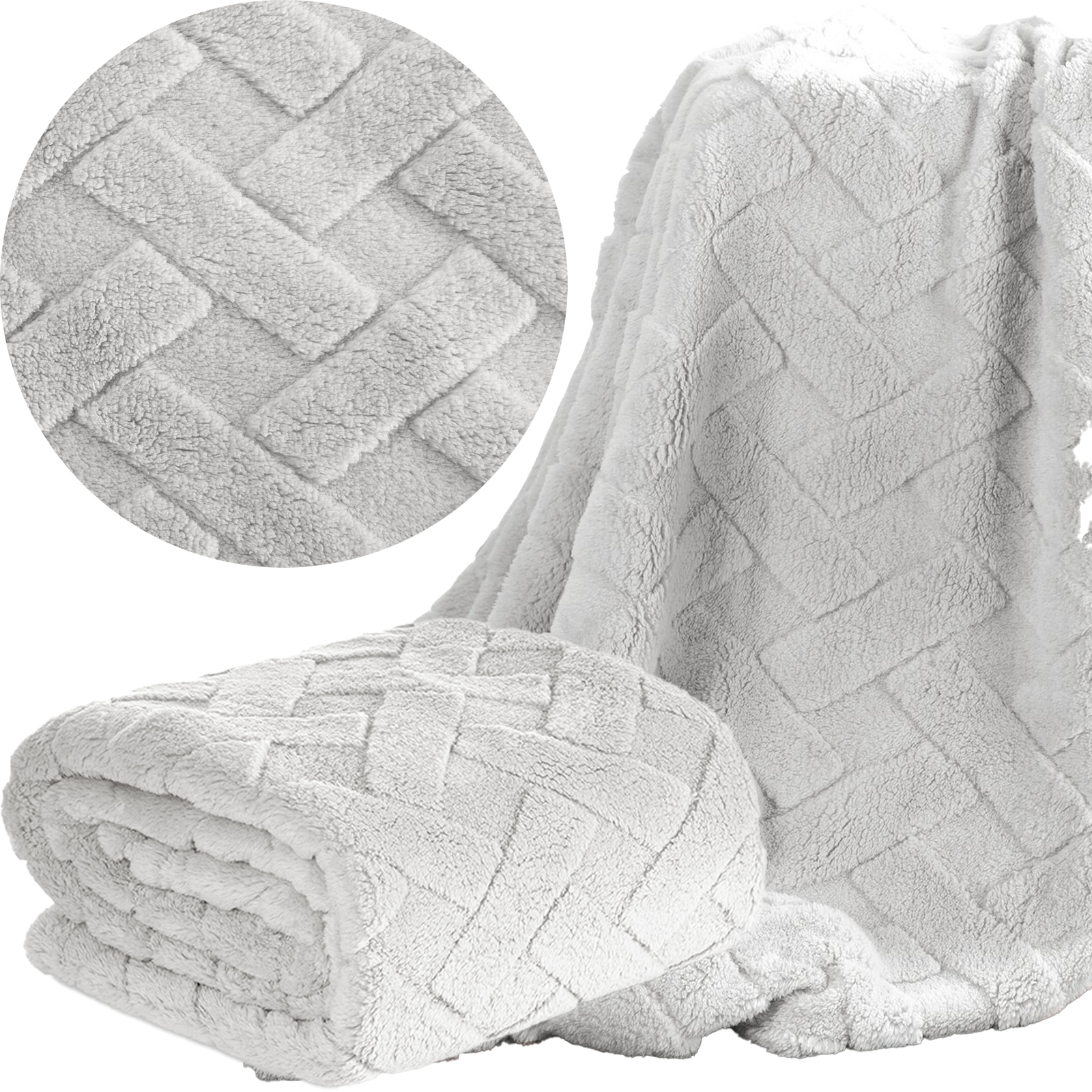 Koc narzuta 70x160 srebrny gruby mięciutki puszysty - obrazek 8