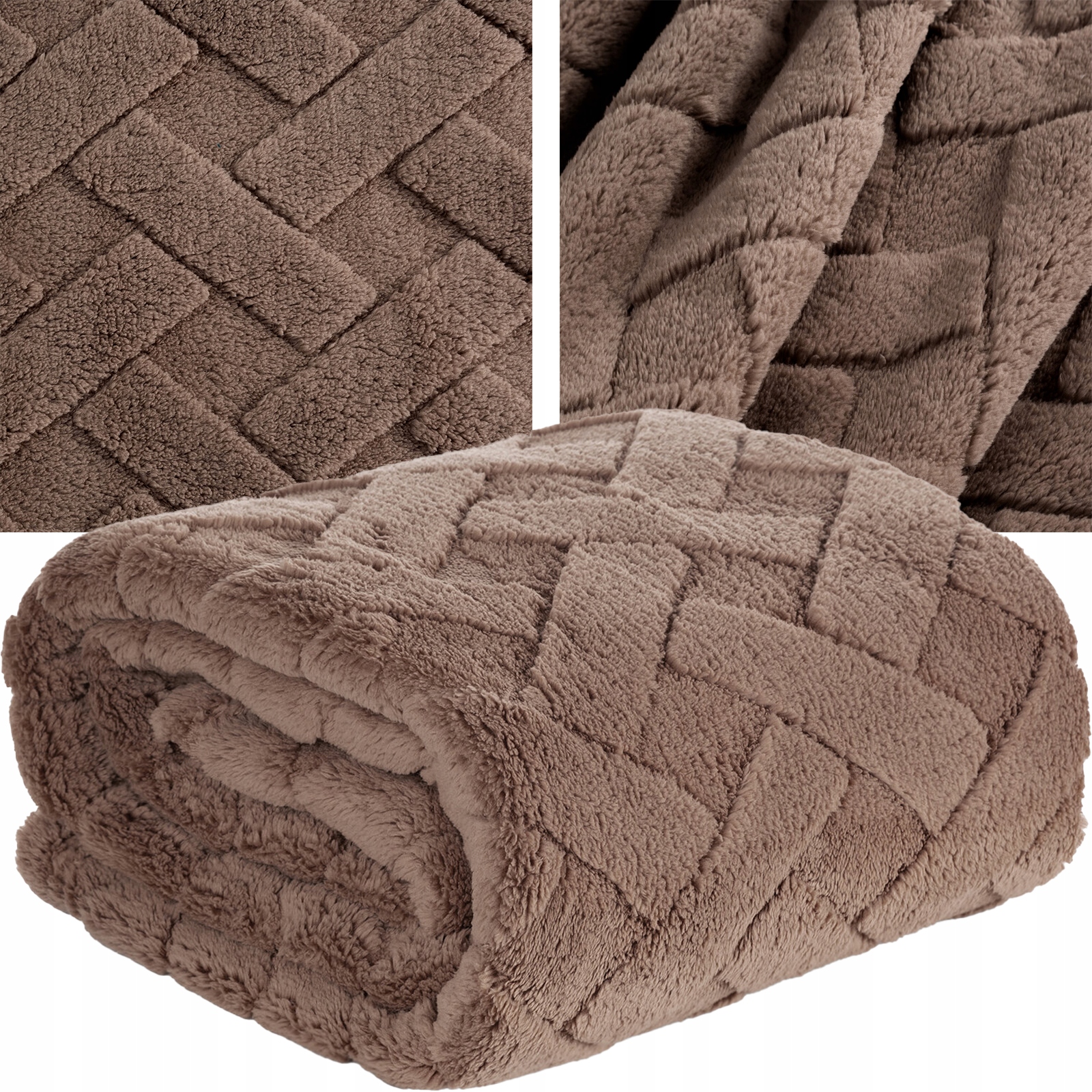 Koc narzuta 150x200 ciemny beżowy gruby mięciutki puszysty - obrazek 9