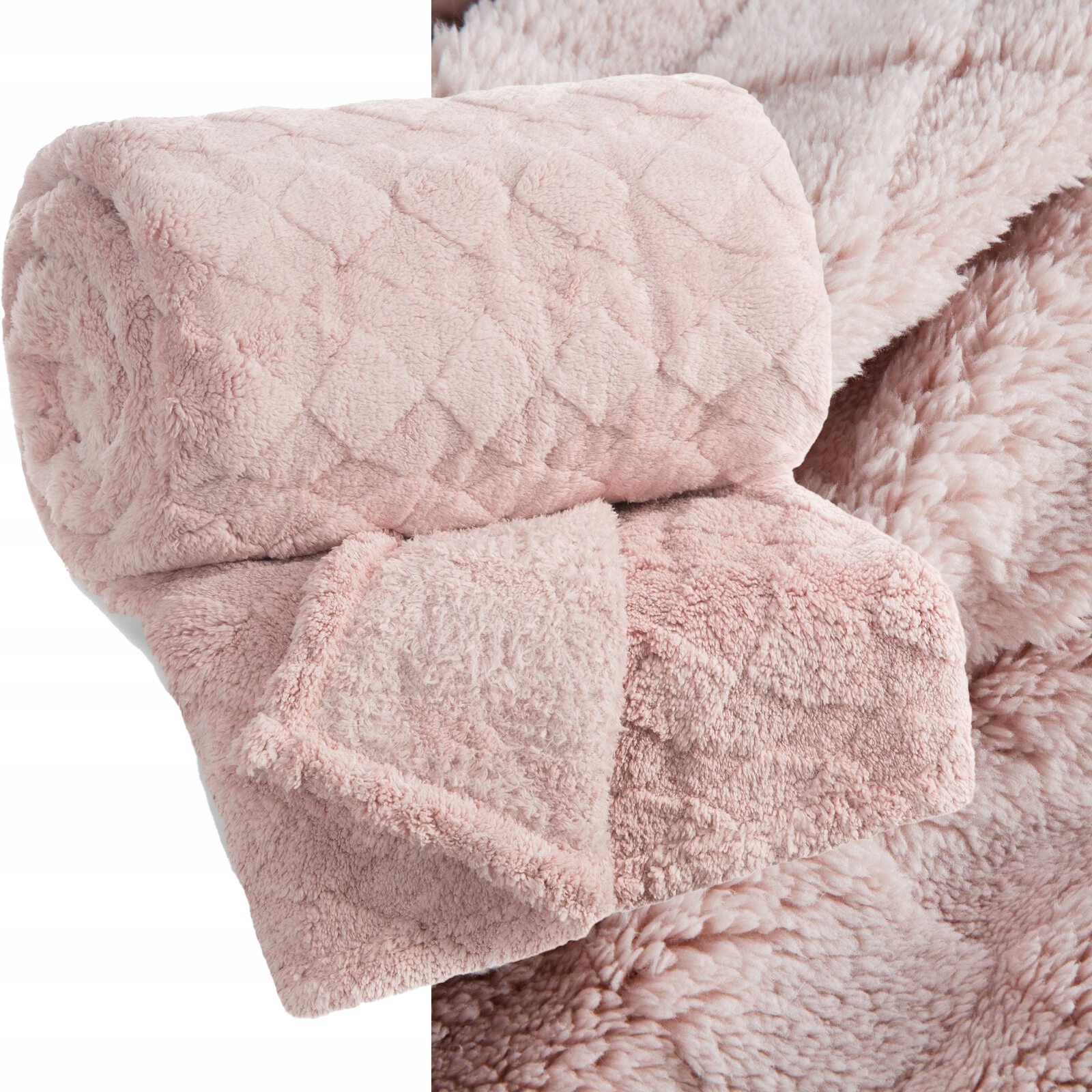 Koc narzuta 70x160 gruby mięciutki puszysty puder - obrazek 5