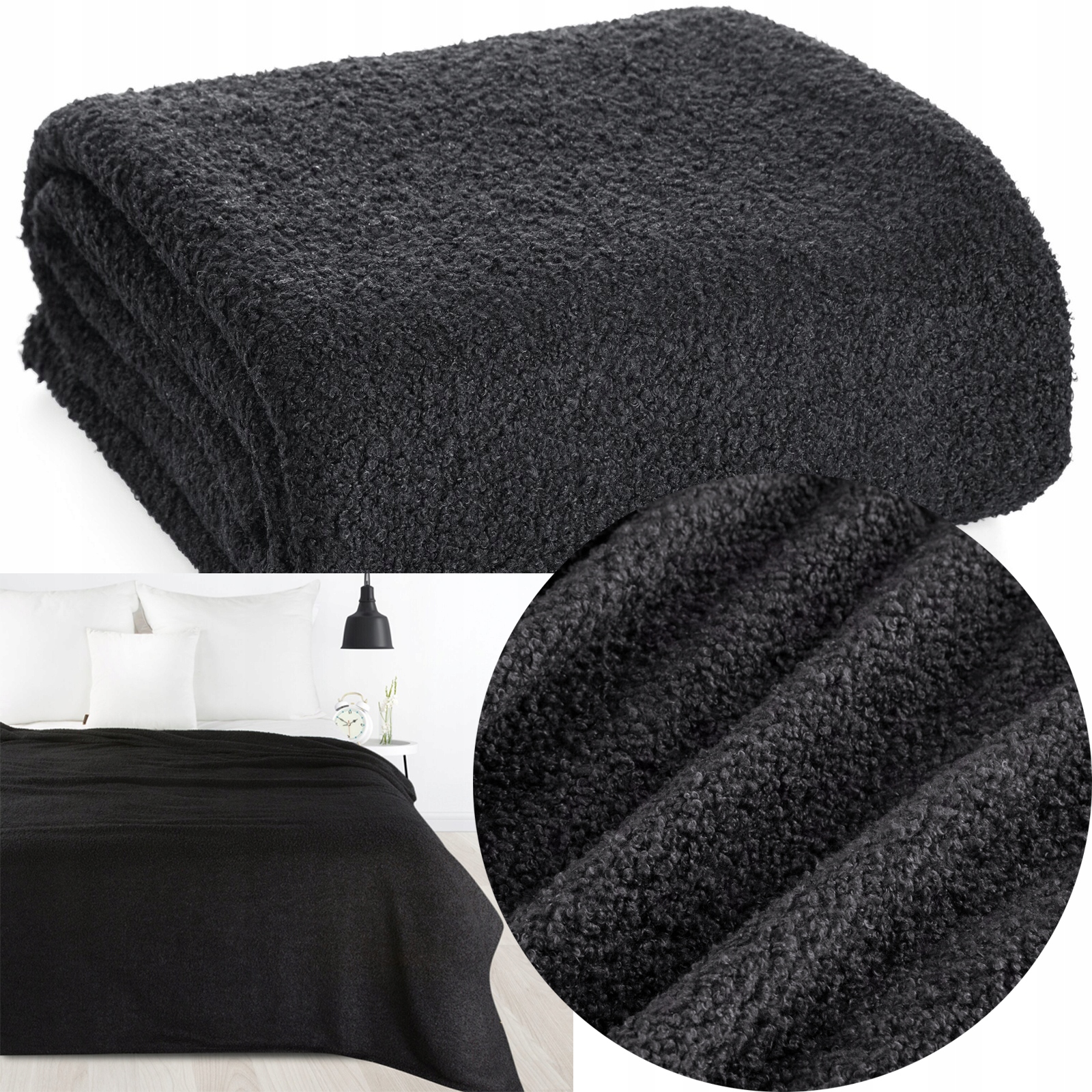 Koc narzuta do sypialni 200 cm x 220 czarny prezent - obrazek 9