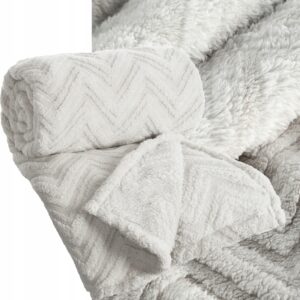 Koc narzuta 170x210 gruby mięciutki puszysty jodełka srebrny