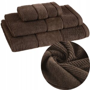 Ręcznik kąpielowy bawełna miękki chłonny brąz zestaw 3 szt prezent