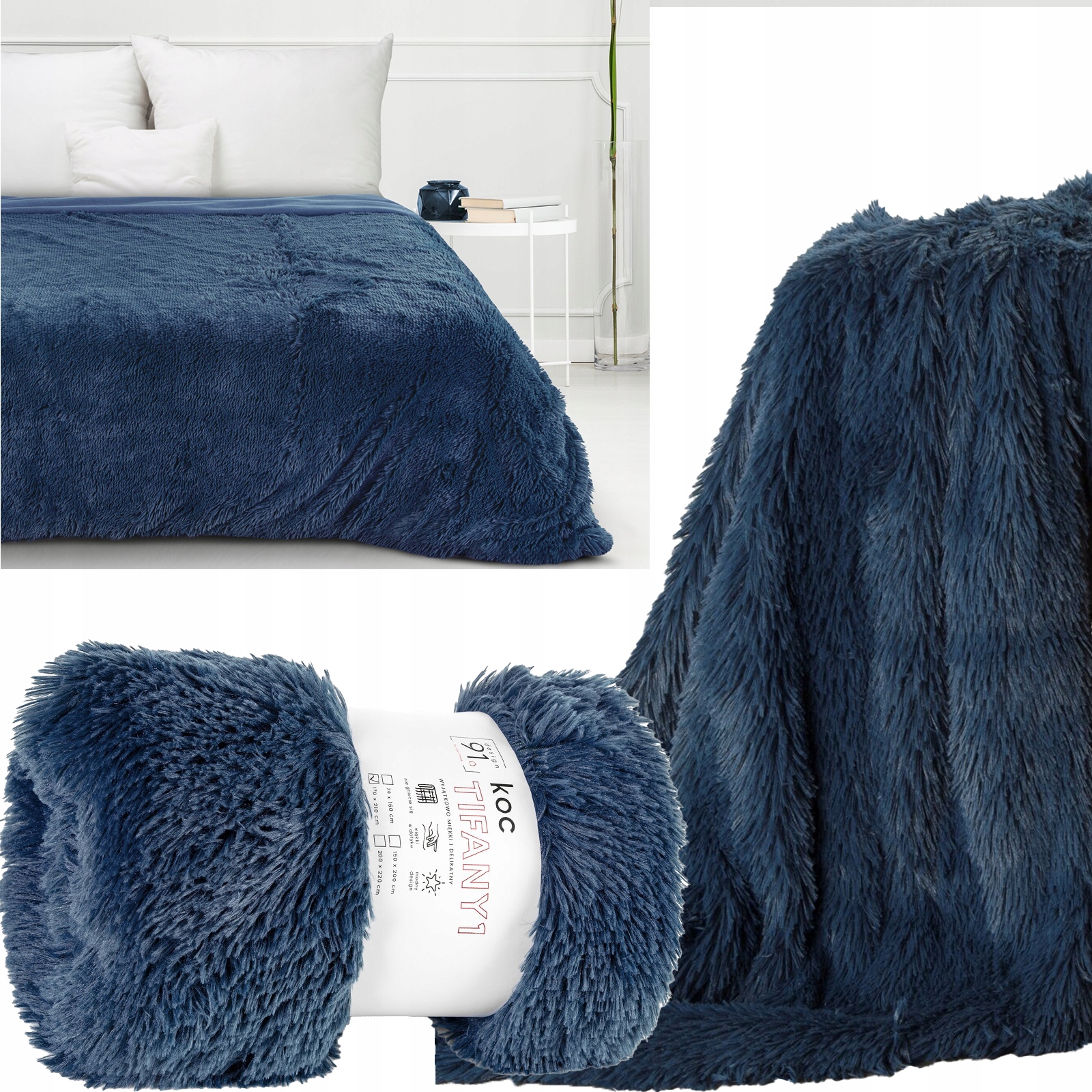 Koc włochacz futrzak pled narzuta na łóżko 200 cm x 220 granatowy - obrazek 11