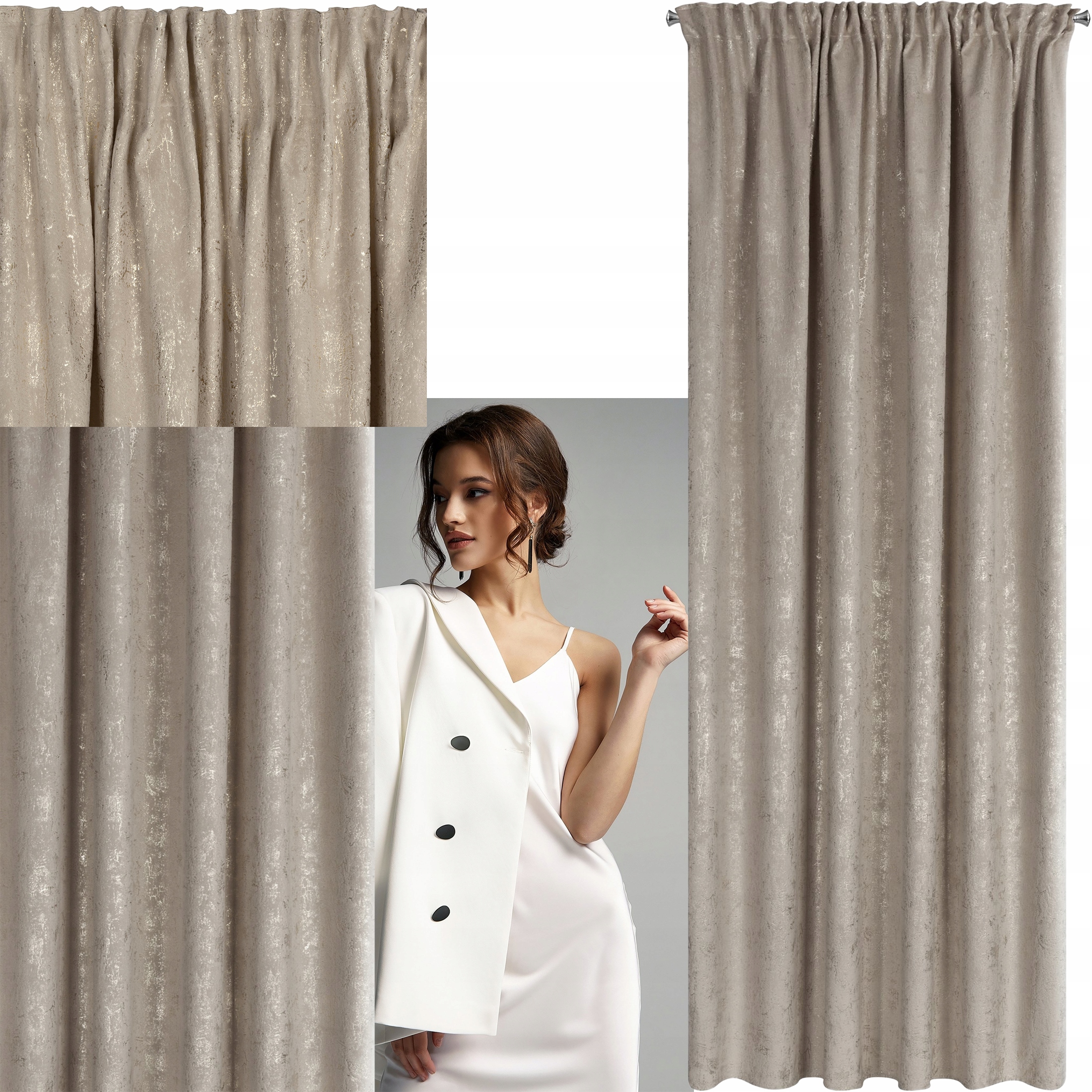 Zasłona 140X270 beżowa welwetowa z nadrukiem taśma - obrazek 14