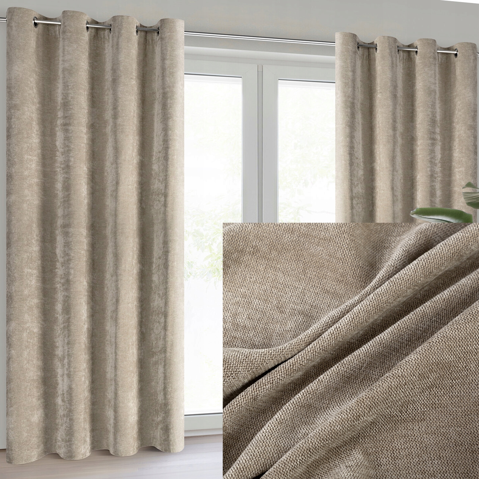 Zasłona szenilowa półzaciemniająca kółka 140 cm x 250 cm kawa - obrazek 10