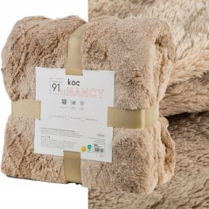 Koc narzuta 150x200 gruby mięciutki puszysty ciemny beżowy