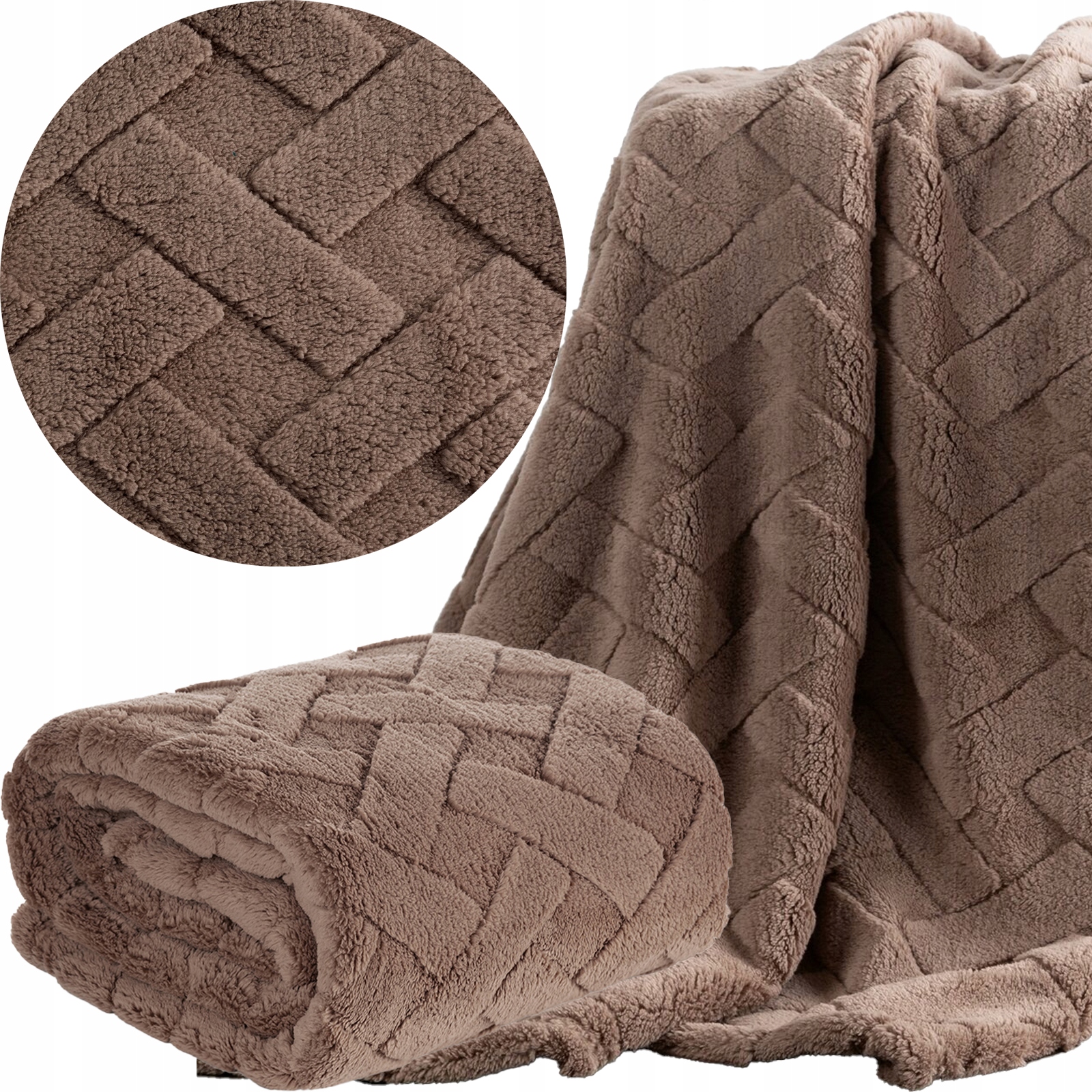 Koc narzuta 150x200 ciemny beżowy gruby mięciutki puszysty - obrazek 8