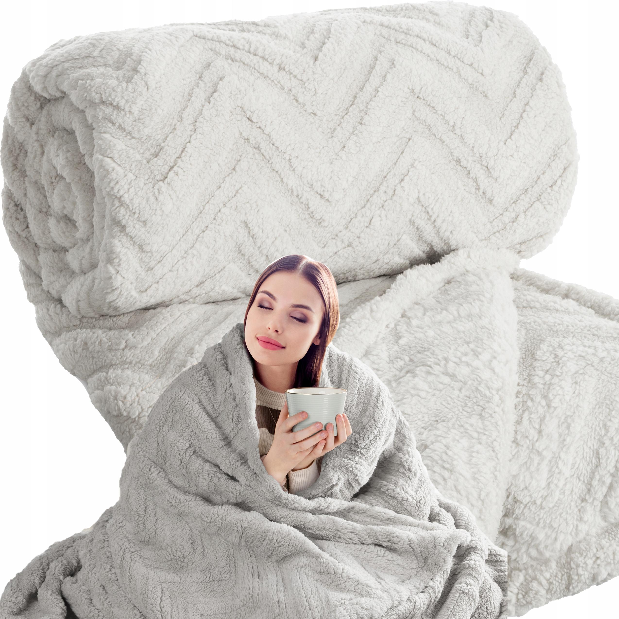 Koc narzuta 150x200 gruby mięciutki puszysty jodełka srebrny - obrazek 13