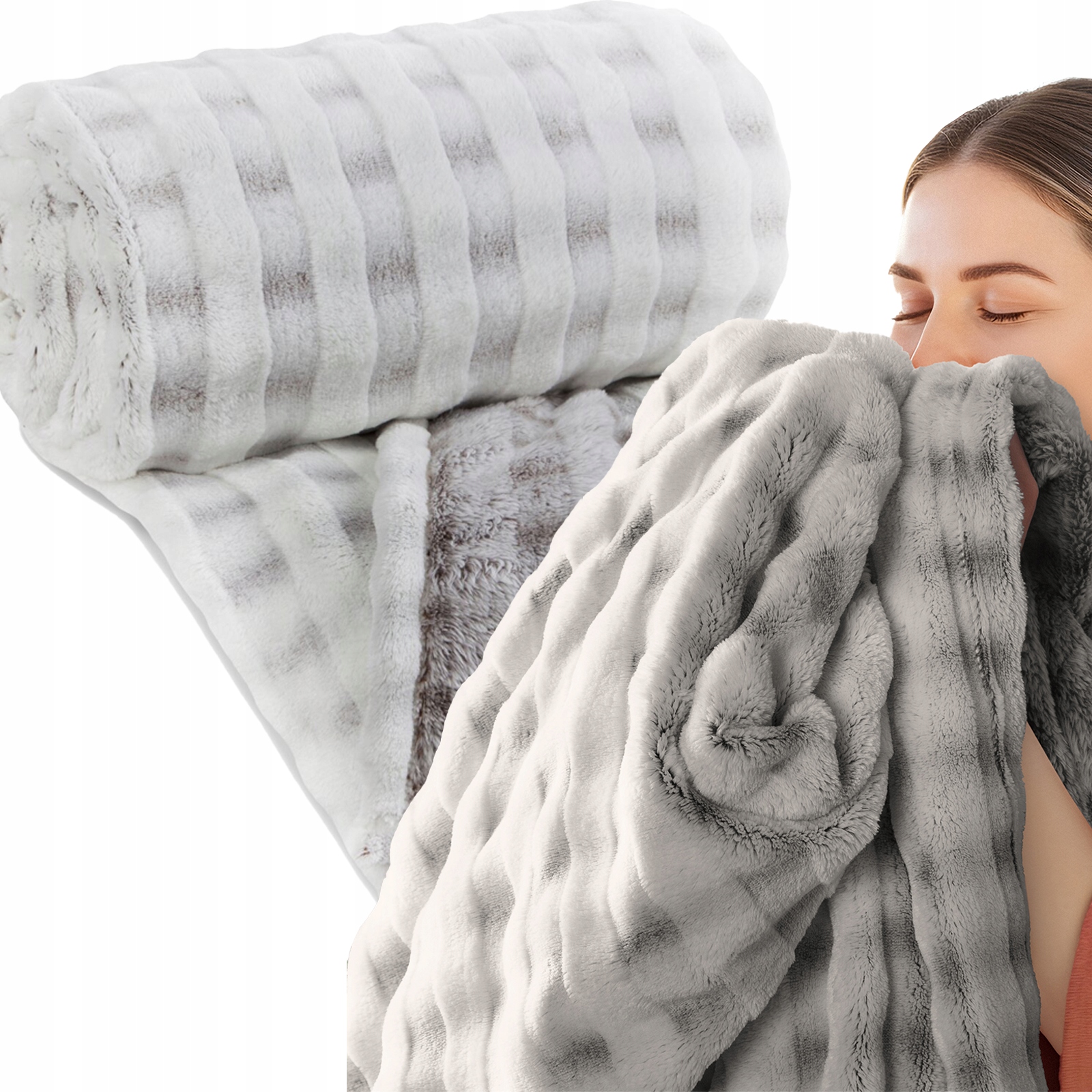 Zestaw Mięciutki Koc narzuta 170x210 + 2 x 70x160 puszysty beżowy - obrazek 3