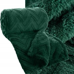 Koc narzuta 170x210 gruby mięciutki puszysty jodełka ciemny zielony