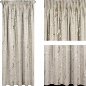 Zasłona gotowa welwetowa beżowy szampan z nadrukiem 140x270 taśma