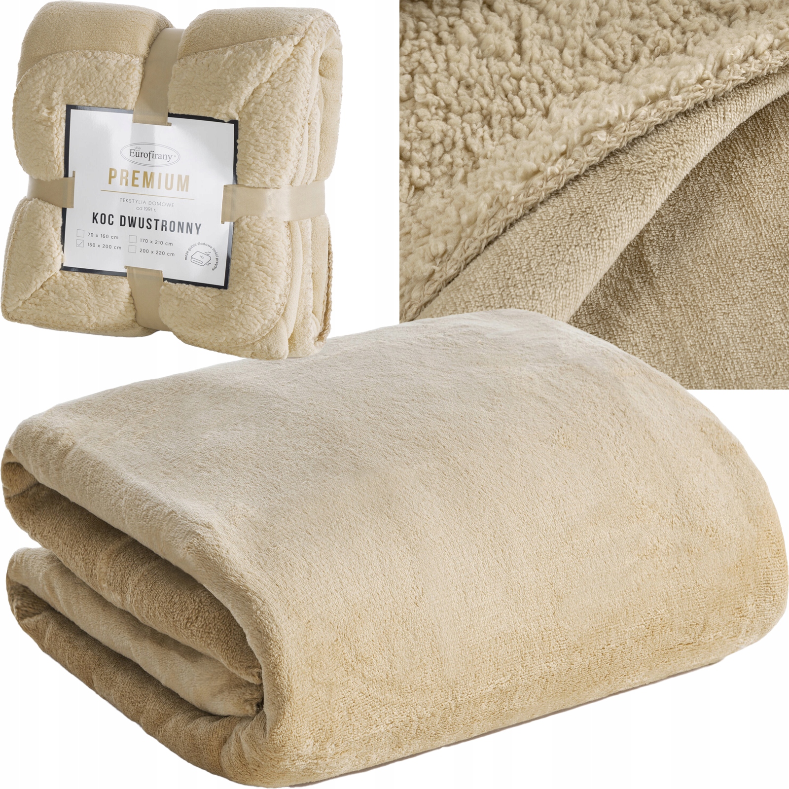 Mięciutki koc narzuta dwustronny 70 cm x 160 cm jasny beżowy - obrazek 10