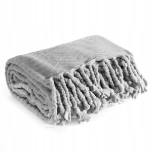 MIĘCIUTKI KOC NARZUTA PLED 150 X 200 CM SREBRNY