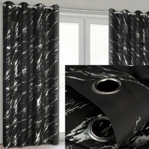 Zasłona 140X250 czarna lekka z srebrnym nadrukiem przelotka