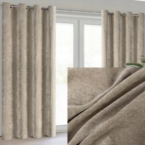 Zasłona szenilowa półzaciemniająca kółka 140 cm x 250 cm kawa