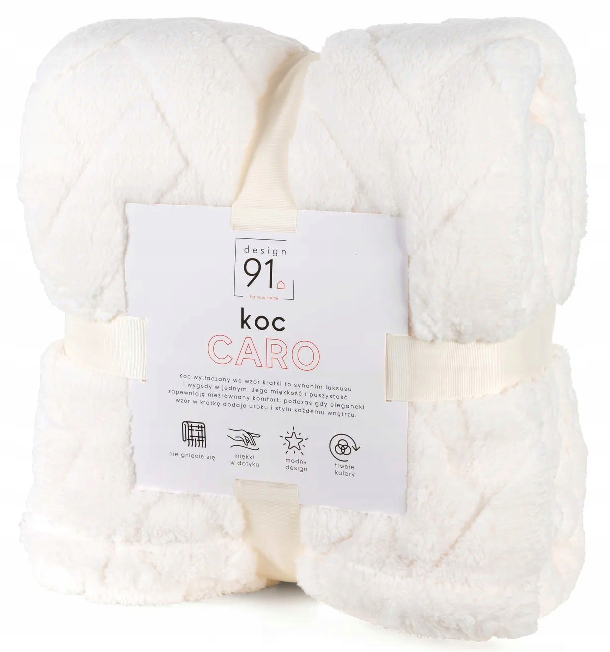 Koc narzuta 150x200 Caro krem gruby puszysty - obrazek 13