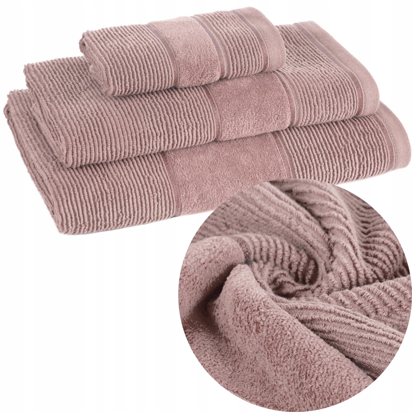 Ręcznik kąpielowy bawełna miękki chłonny pudrowy zestaw 3 szt prezent - obrazek 4