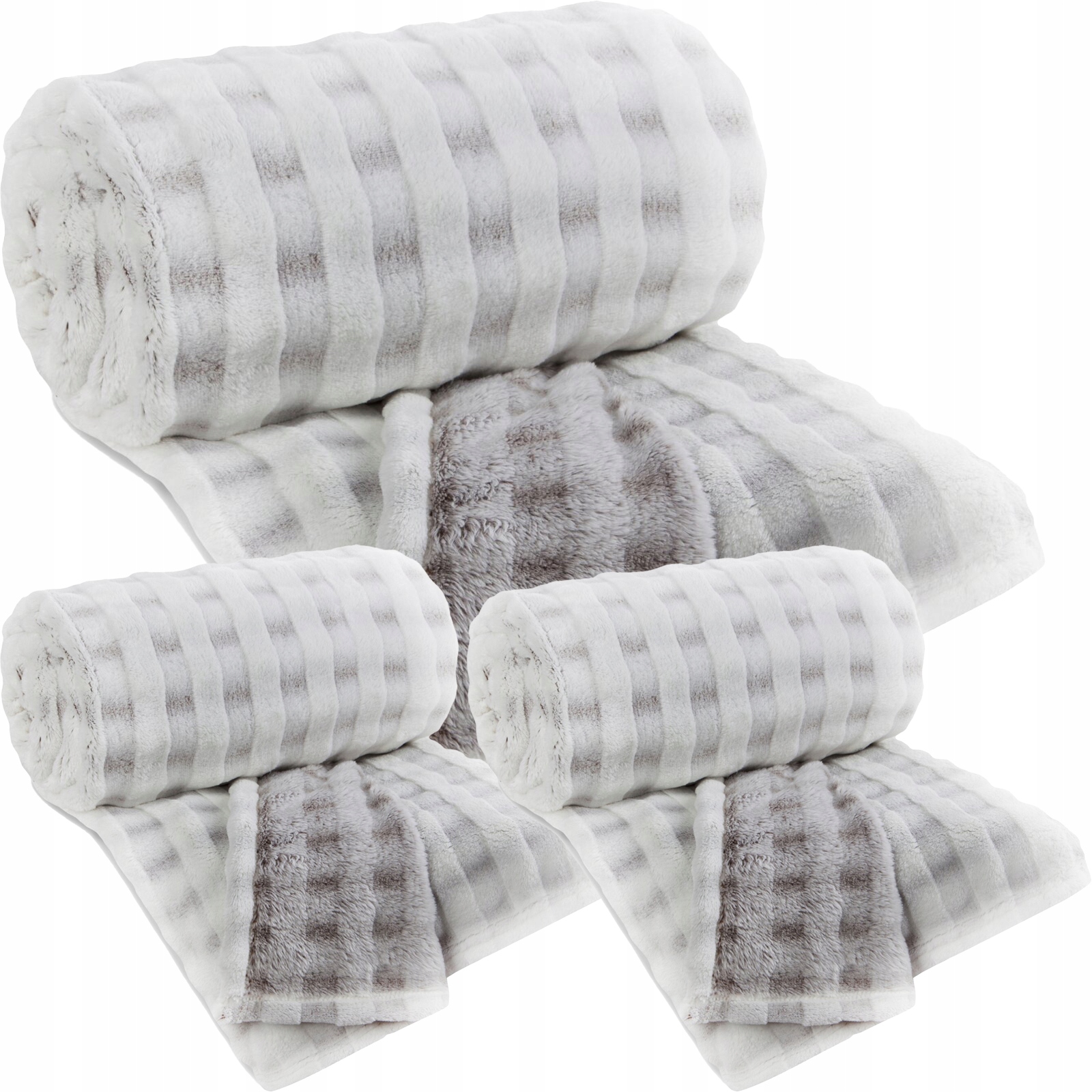 Zestaw Mięciutki Koc narzuta 170x210 + 2 x 70x160 puszysty beżowy - obrazek 9