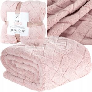 Koc narzuta 70x160 Caro róż gruby puszysty