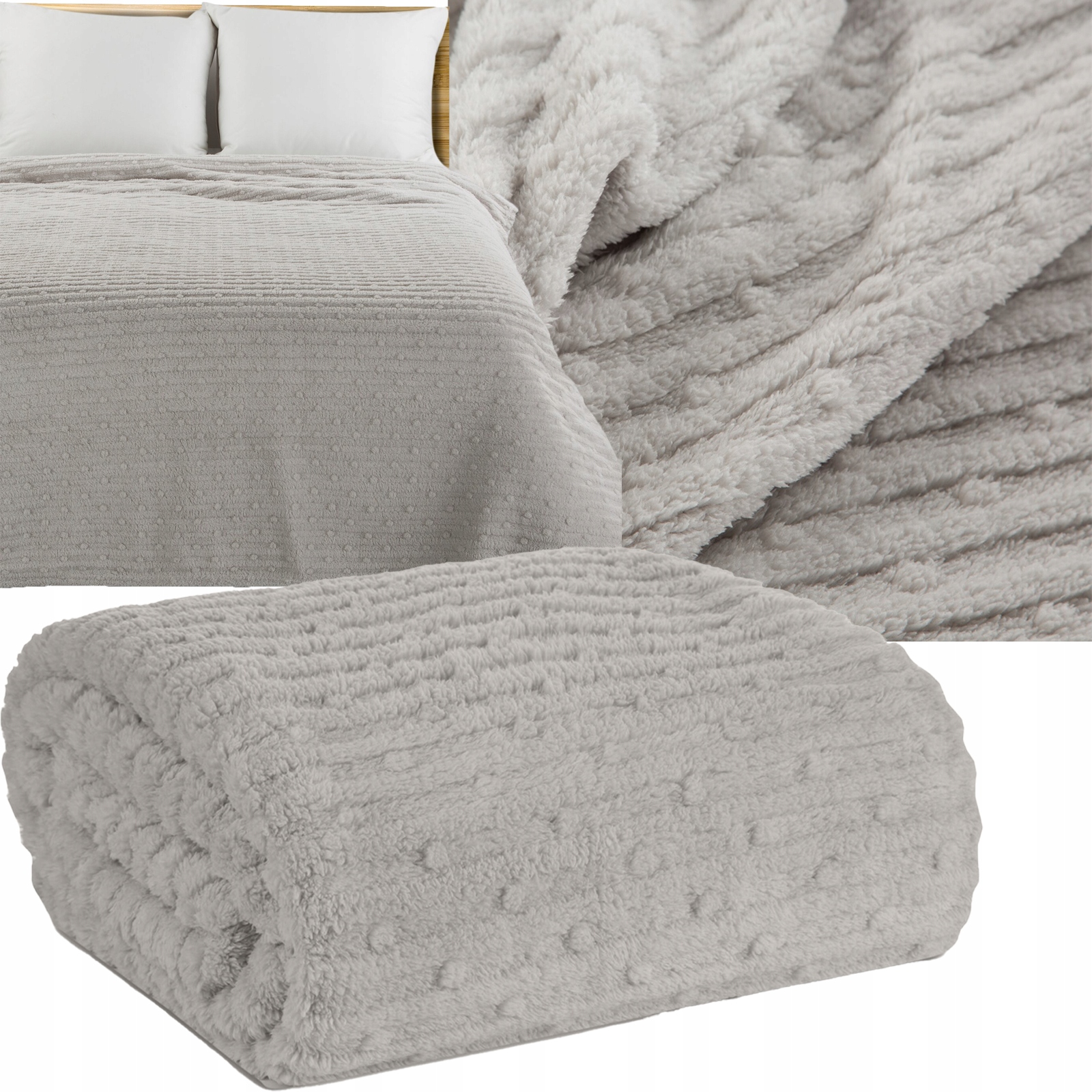 Mięciutki koc narzuta 200 cm x 220 cm SREBRNY - obrazek 8