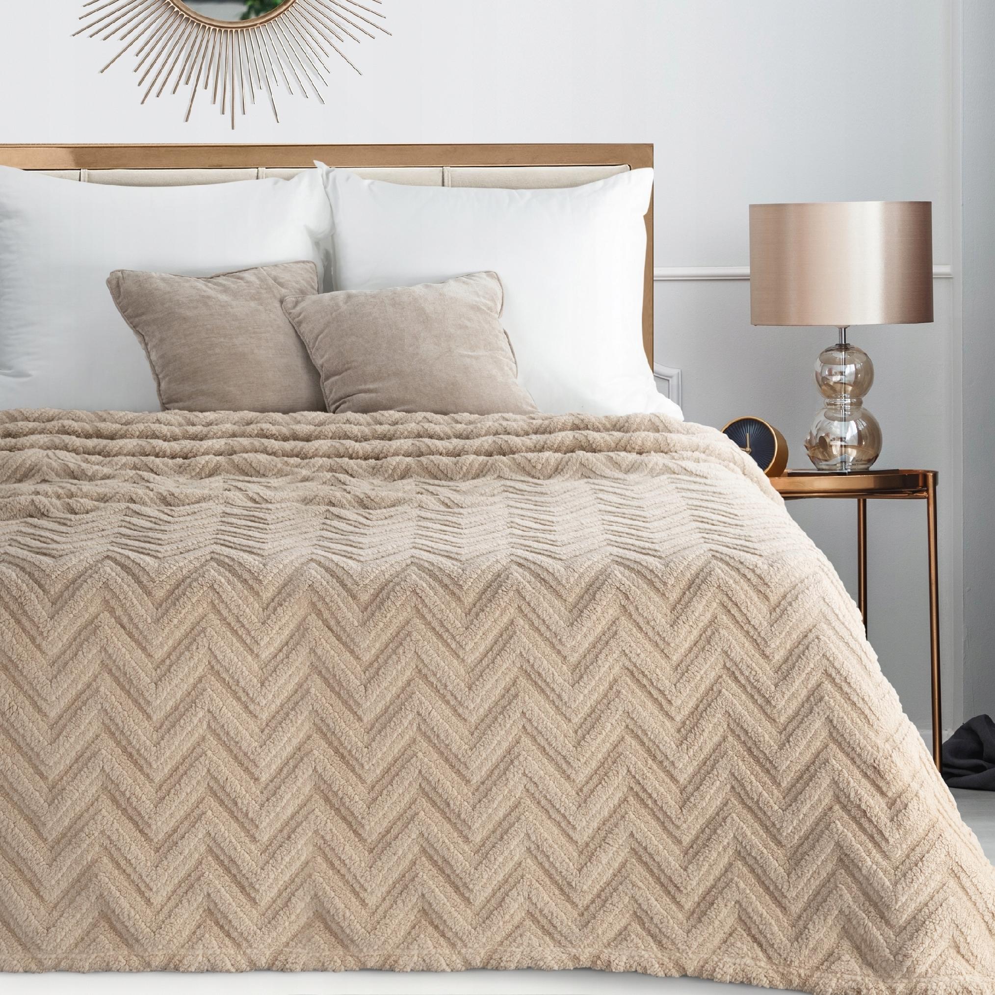 Koc narzuta 170x210 gruby mięciutki puszysty jodełka ciemny beżowy - obrazek 10