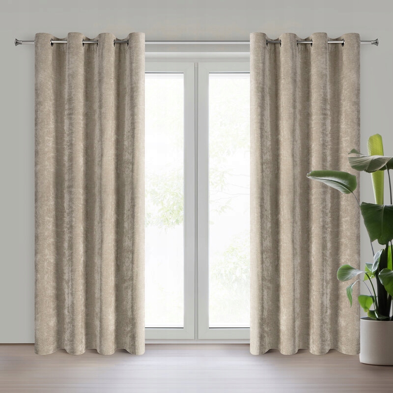 Zasłona szenilowa półzaciemniająca kółka 140 cm x 250 cm kawa - obrazek 9