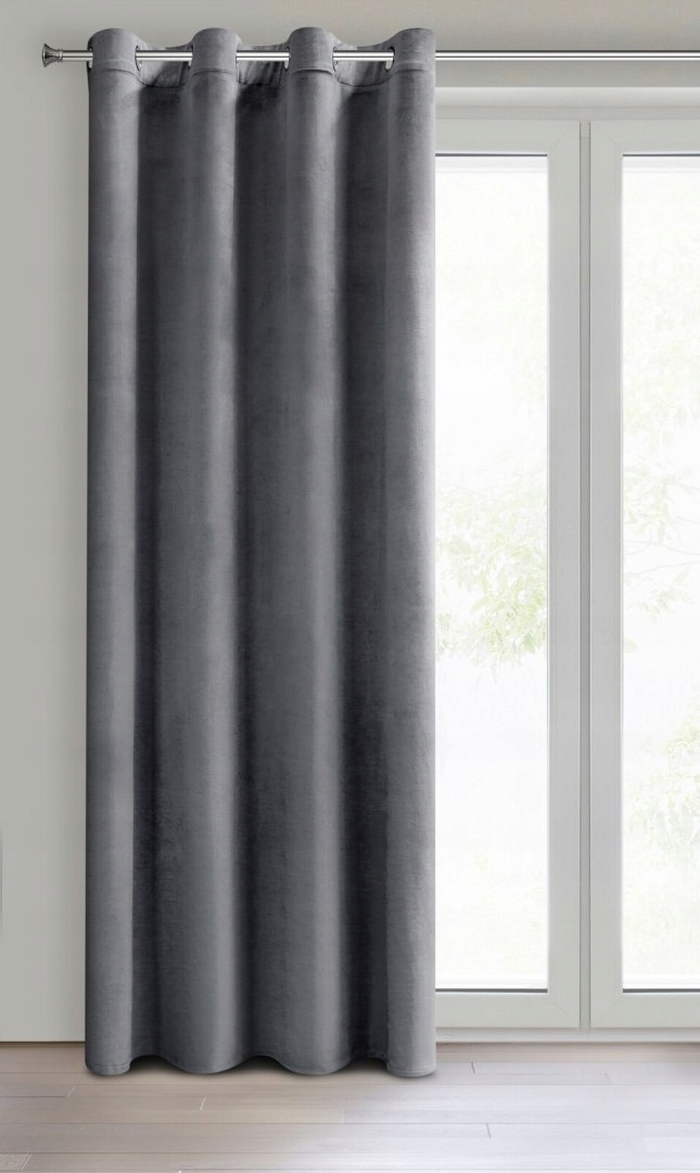 Mięciutka zasłona welwetowa kółka 140x250 grafit - obrazek 11